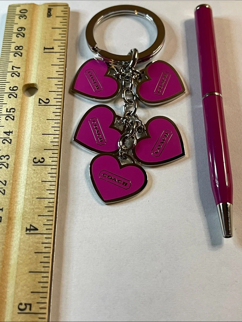 COACH Pink Heart Charm Keychain and Coach Pen